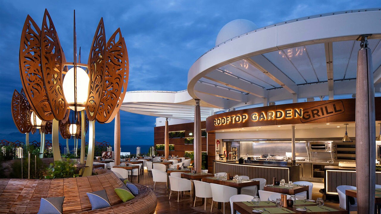 View of Rooftop Garden Grill at night