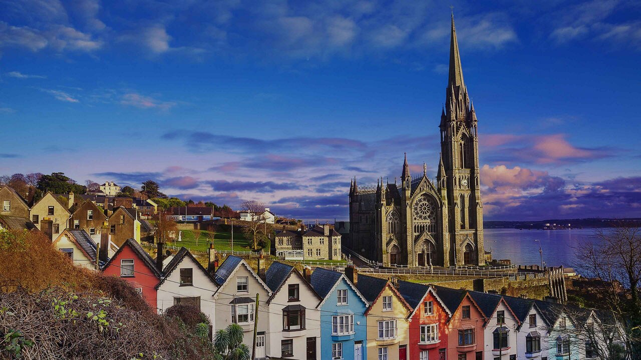 houses and cathedral in Cork, Ireland
