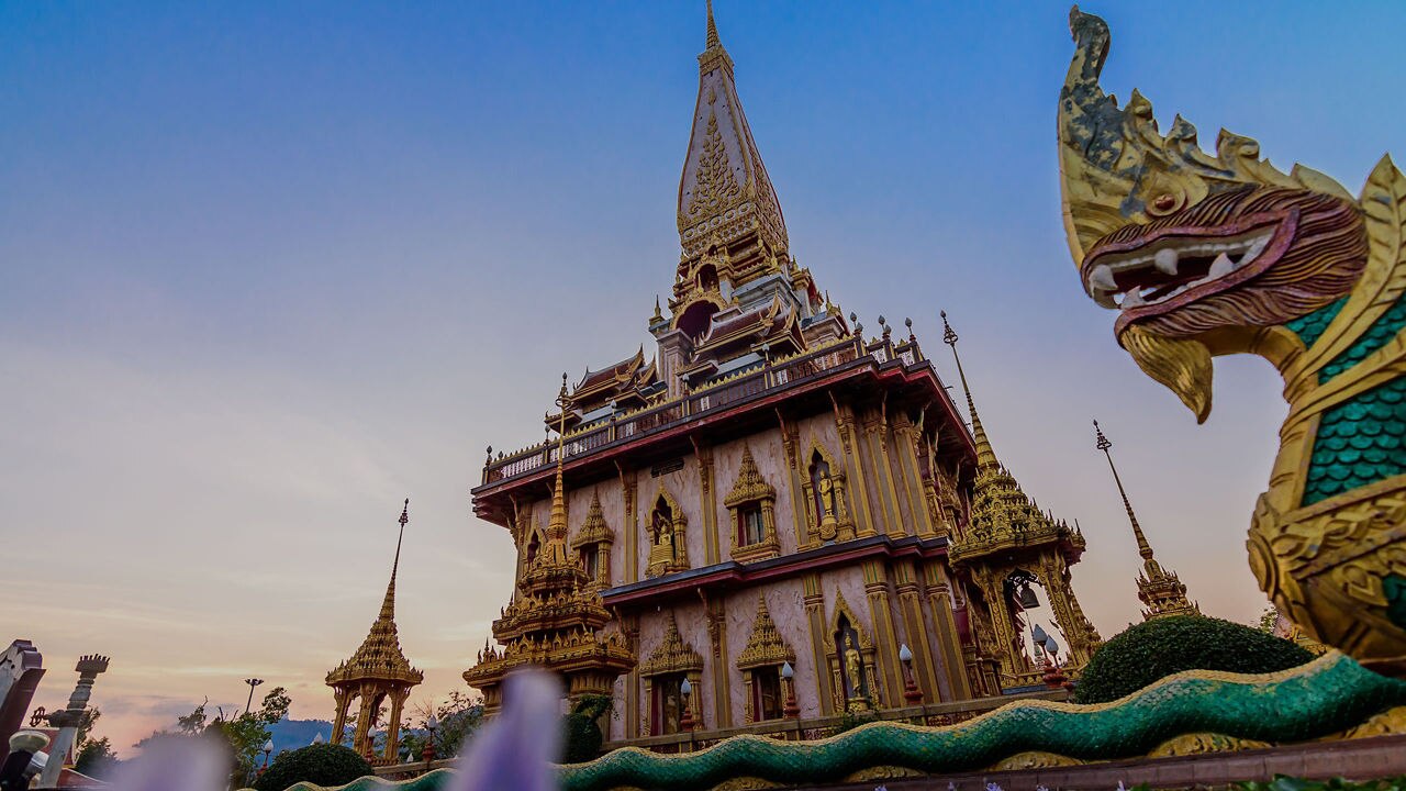 Chalong temple Phuket Thailand with sky on background